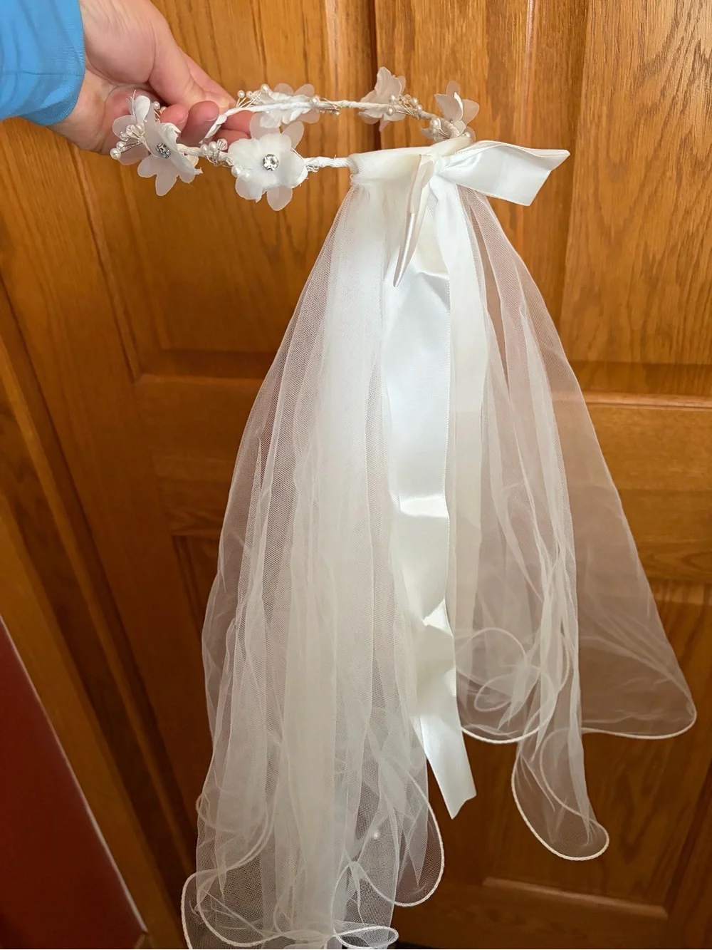 SWEETV First Communion Veil Flower Girl Bow Headband Headpiece for Girls